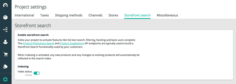 Indexing option in Merchant Center for Storefront Search functionality.