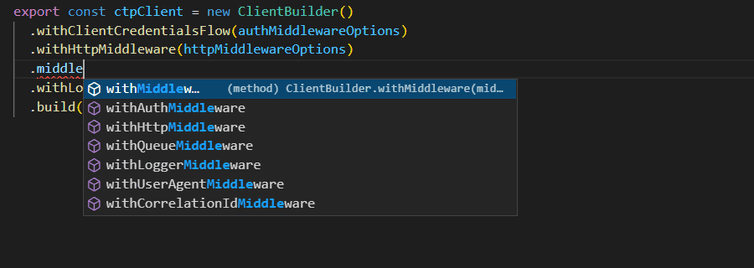 Screenshot of autocomplete for including middleware
